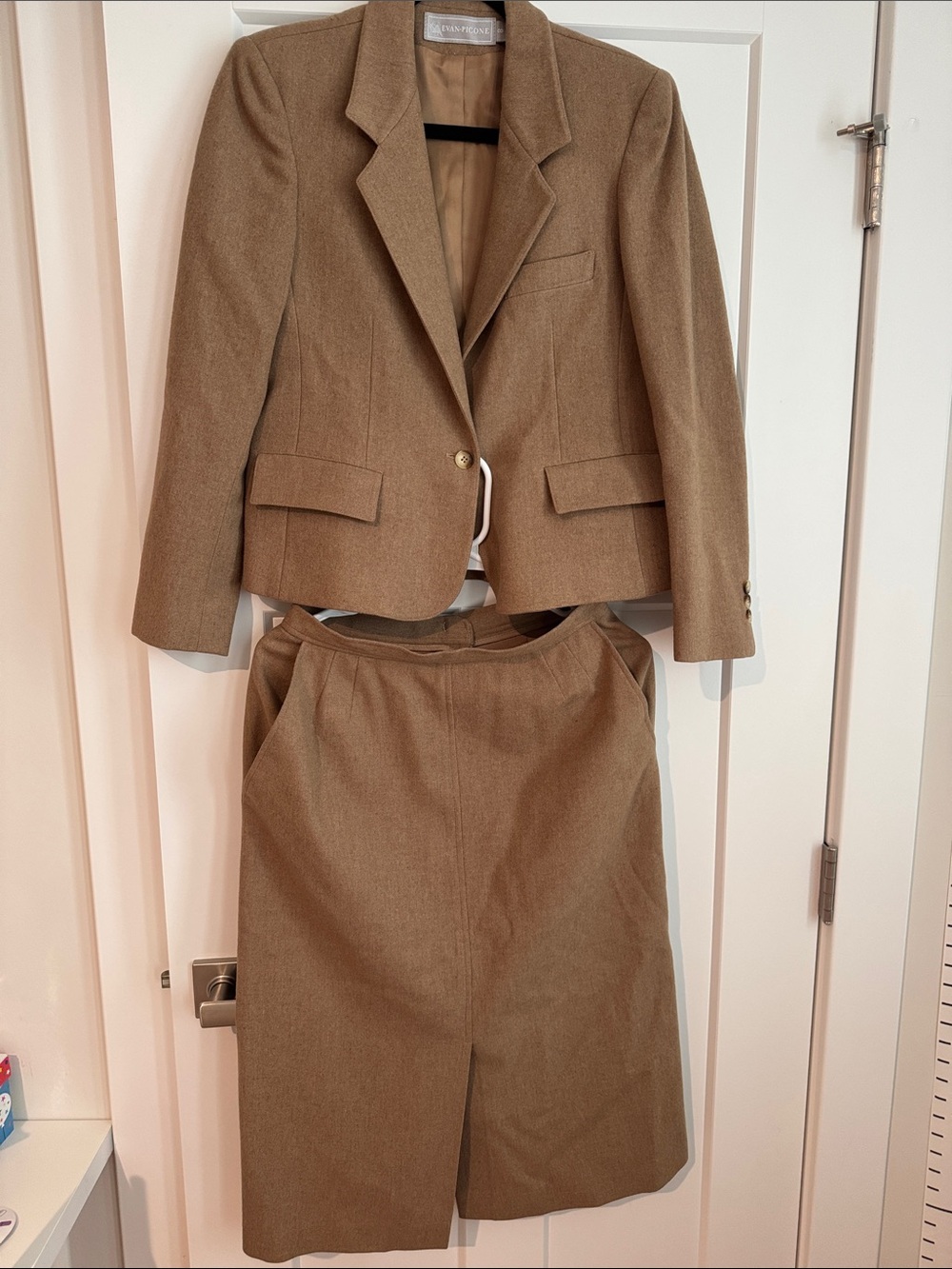 Evan Picone Tan Wool Blend Skirt Suit Jacket Set